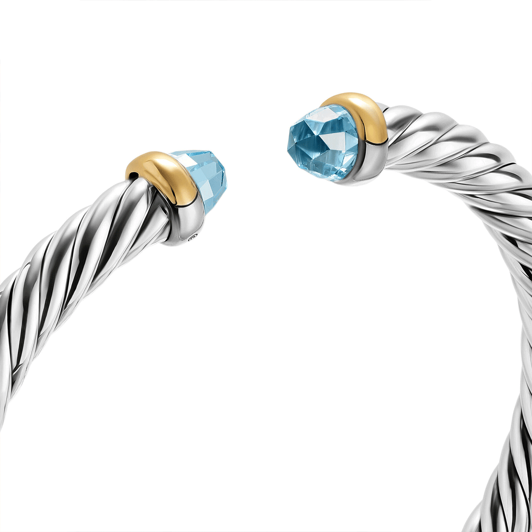 David Yurman Cable Flex® Bracelet Sterling Silver with 14K Yellow Gold and Blue Topaz, 6mm Medium