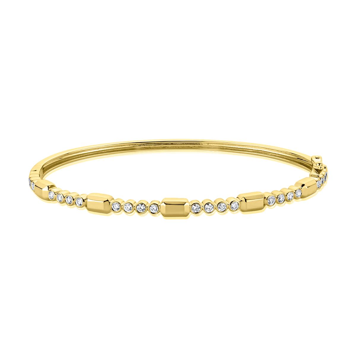 14k Yellow Gold and 0.54 Total Weight Diamond Station Bangle