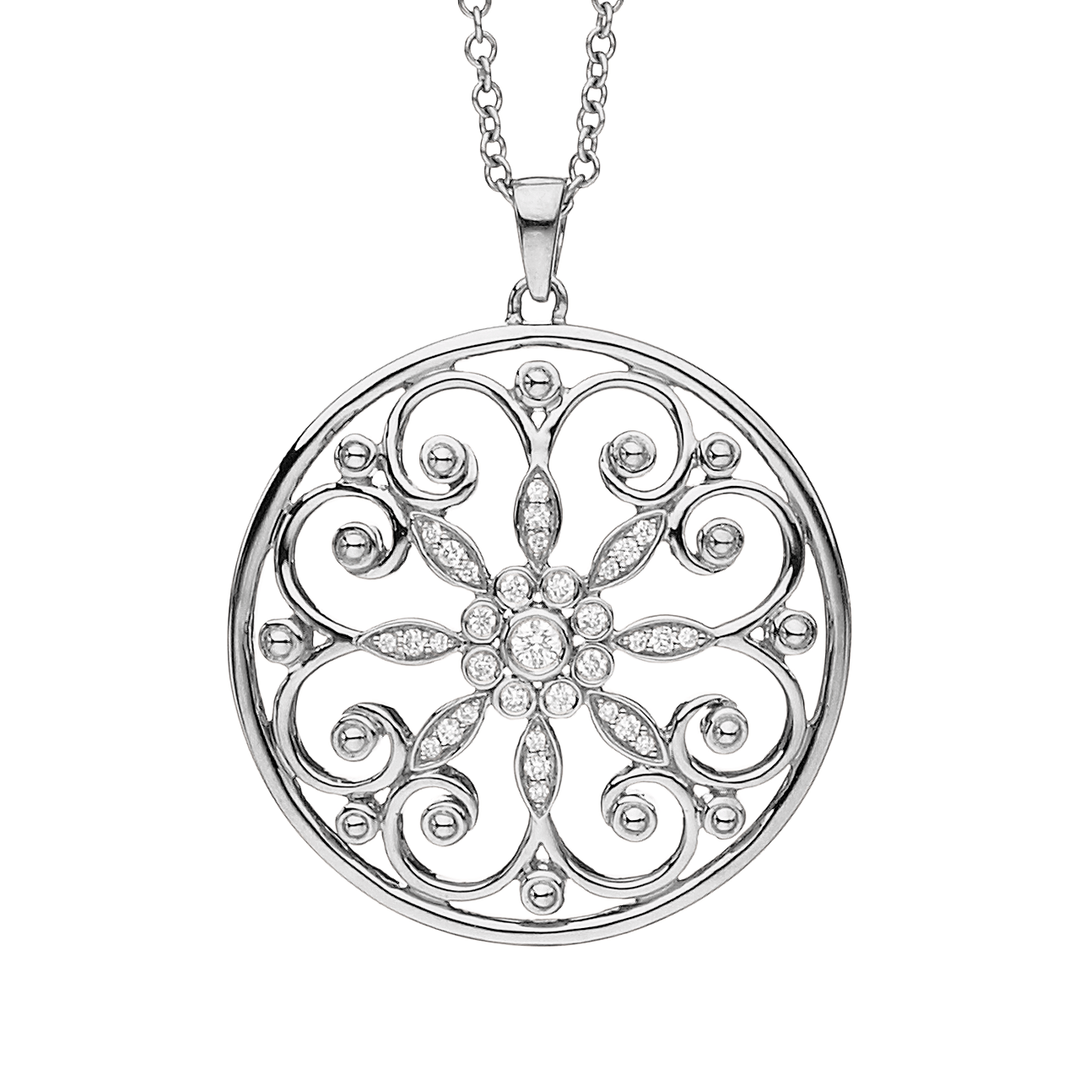 Arabesque Sterling Silver and Diamond Circle Pendant