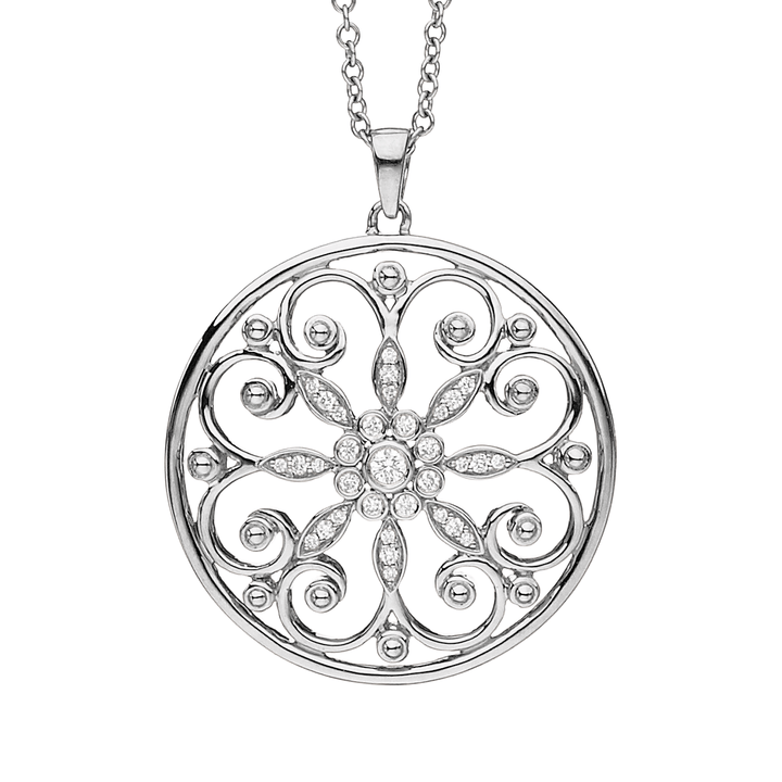 Arabesque Sterling Silver and Diamond Circle Pendant