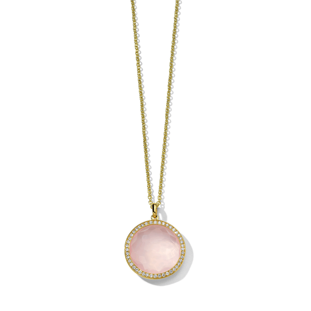 Ippolita Lollipop Rose Quartz Medium Necklace in 18k Yellow Gold