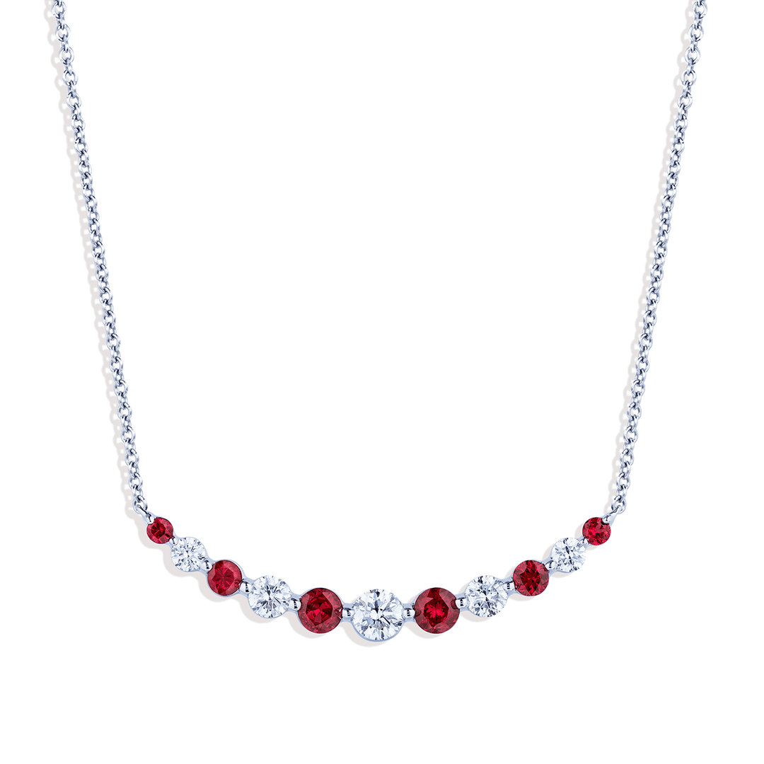 18k White Gold and Ruby .61 Total Weight Necklace