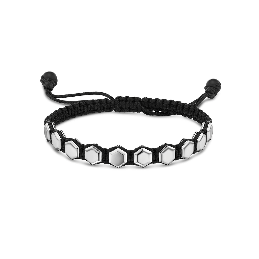 David Yurman Faceted Woven Bracelet Sterling Silver with Black Nylon and Black Onyx, 8mm