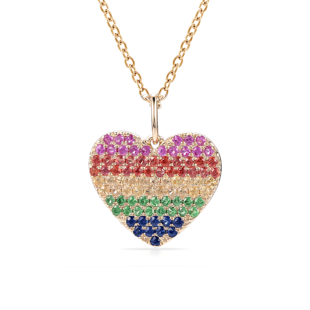14k Yellow Gold and Multi Gemstone Heart Charm