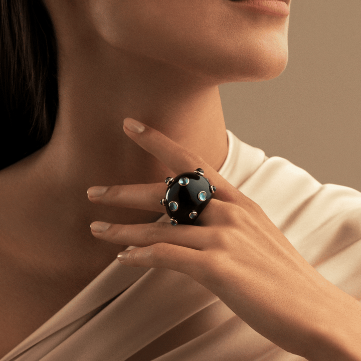 Georgia B Goccia 18k Gold Black Enamel and Topaz Ring