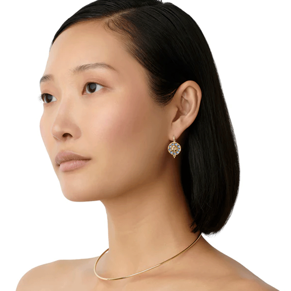 Temple St. Clair 18k Yellow Gold Selena Luna Blue Moon and Diamond Earrings
