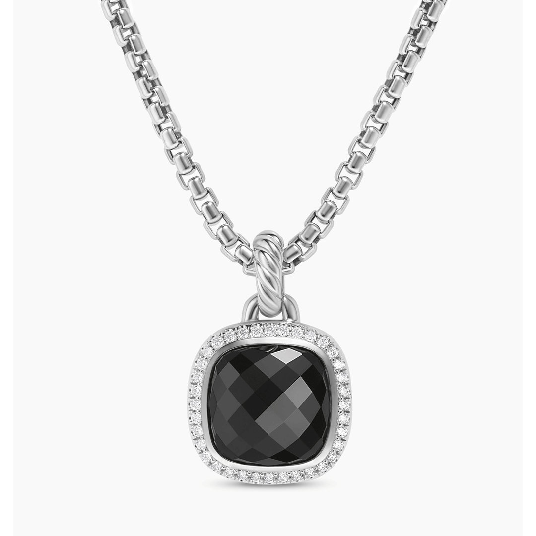 David Yurman Albion Pendant Sterling Silver with Black Onyx and Diamonds, 11mm