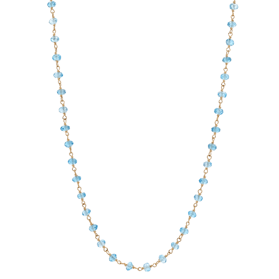 14k Yellow Gold and Blue Topaz Beads Necklace