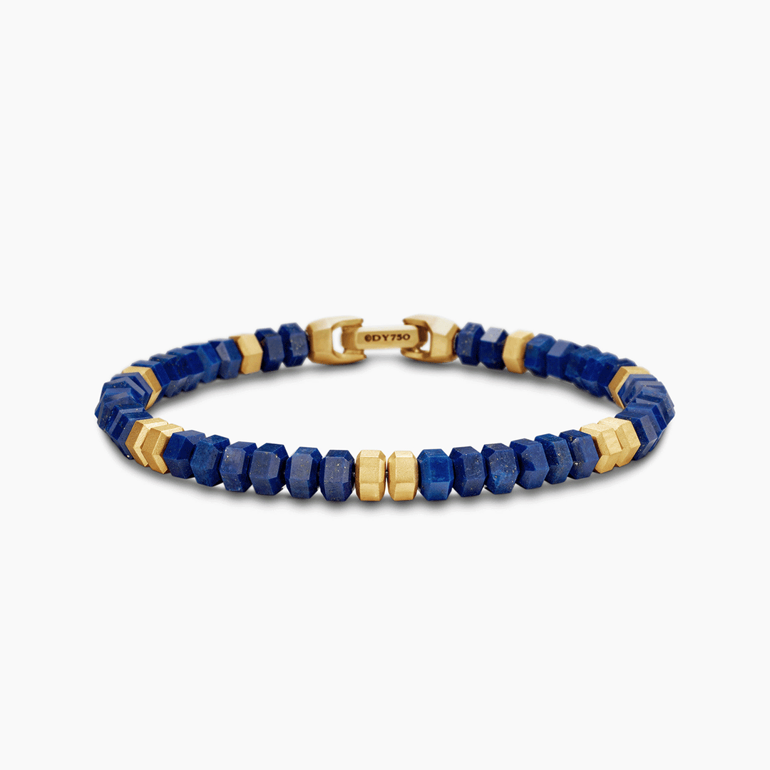 David Yurman Hex Bead Bracelet Lapis and 18k Yellow Gold, 6mm