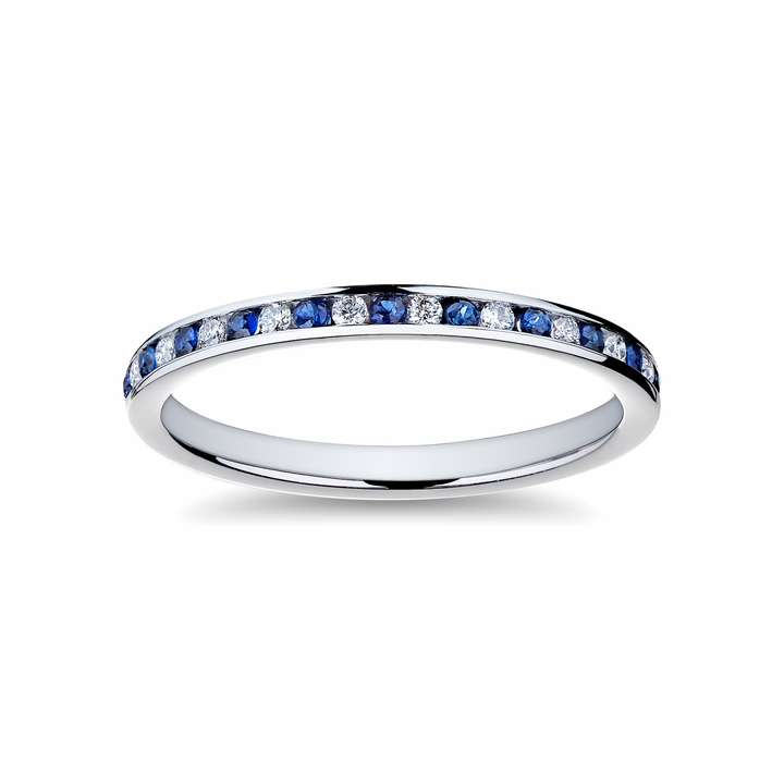 18k White Gold Sapphire.15 Total Weight and Diamond Petite Channel Band