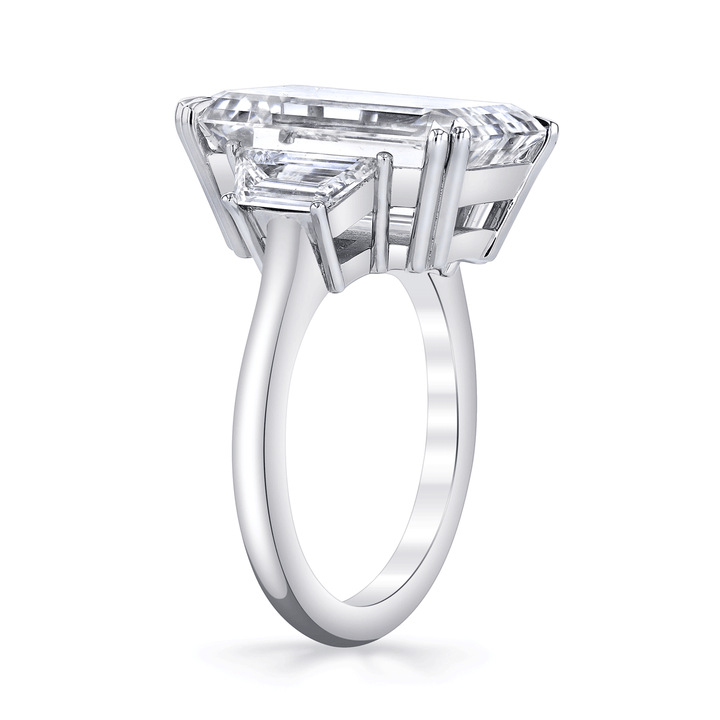 Platinum and 9.26 Total Weight Emerald Cut Diamond Three Stone Ring