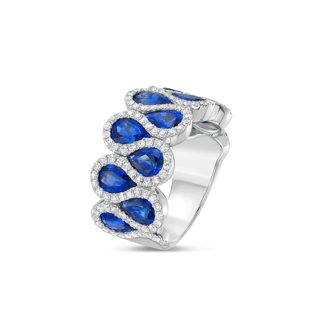 Charles Krypell 18k White Gold and 5.59 Total Weight Sapphire Diamond Ring