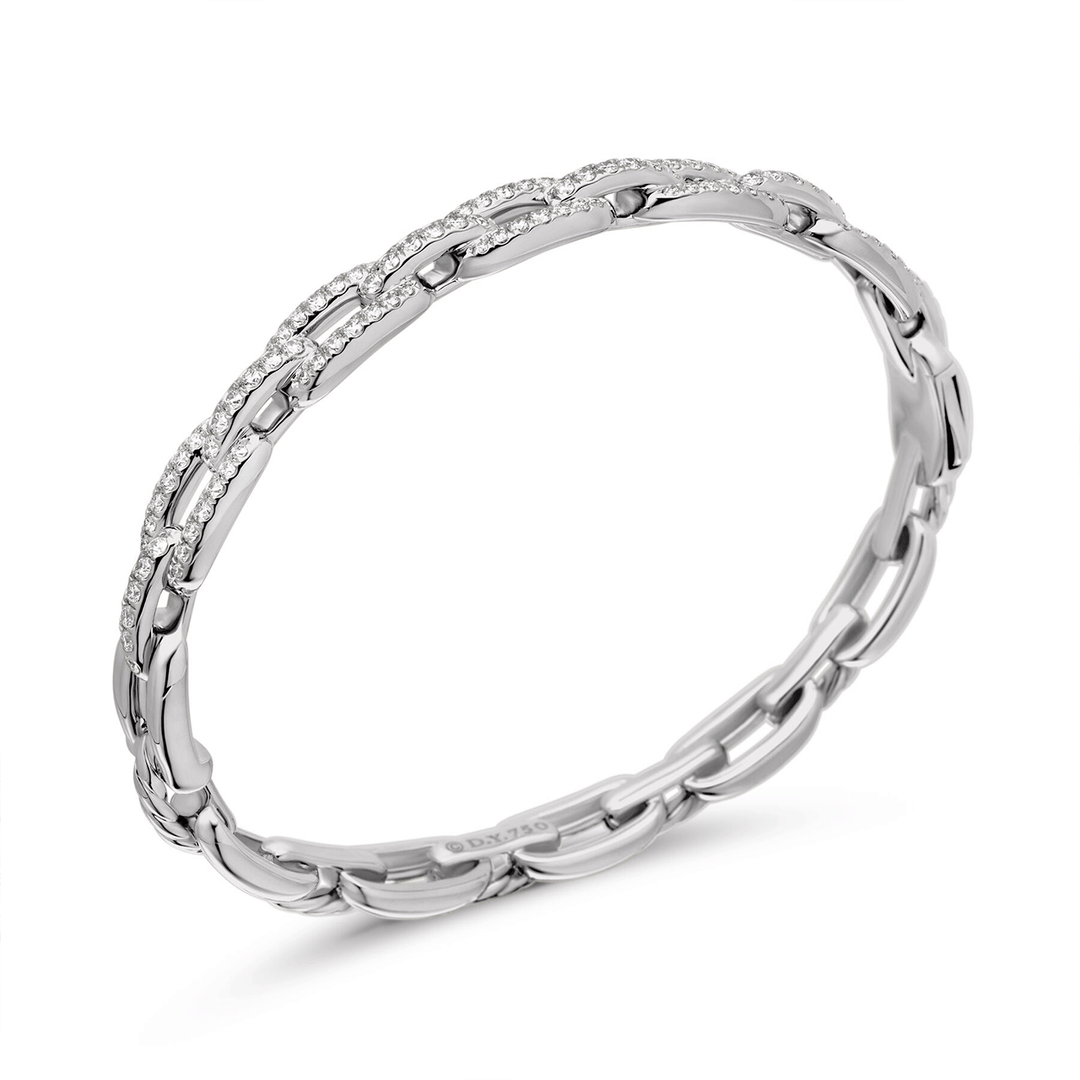David Yurman Stax Chain Link Bracelet 18K White Gold with Diamonds, 7mm Medium