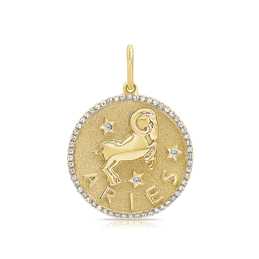 14k Yellow Gold and Diamond Zodiac Aries Pendant