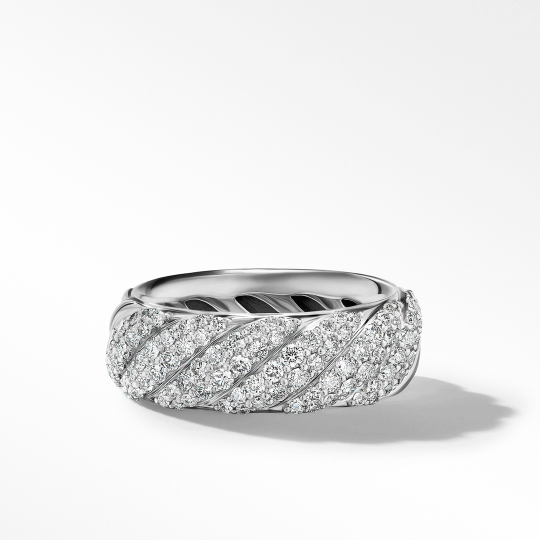 David Yurman Sculpted Cable Band Ring in Sterling Silver with Pavé Diamonds, SZ7