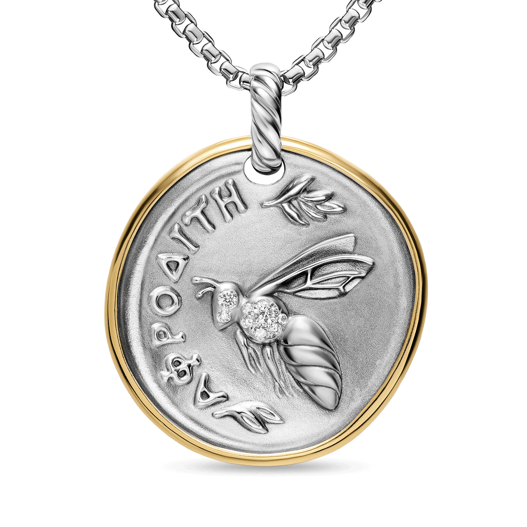 David Yurman Aphrodite Medallion Amulet Sterling Silver with 14K Yellow Gold and Diamonds, 29.5mm