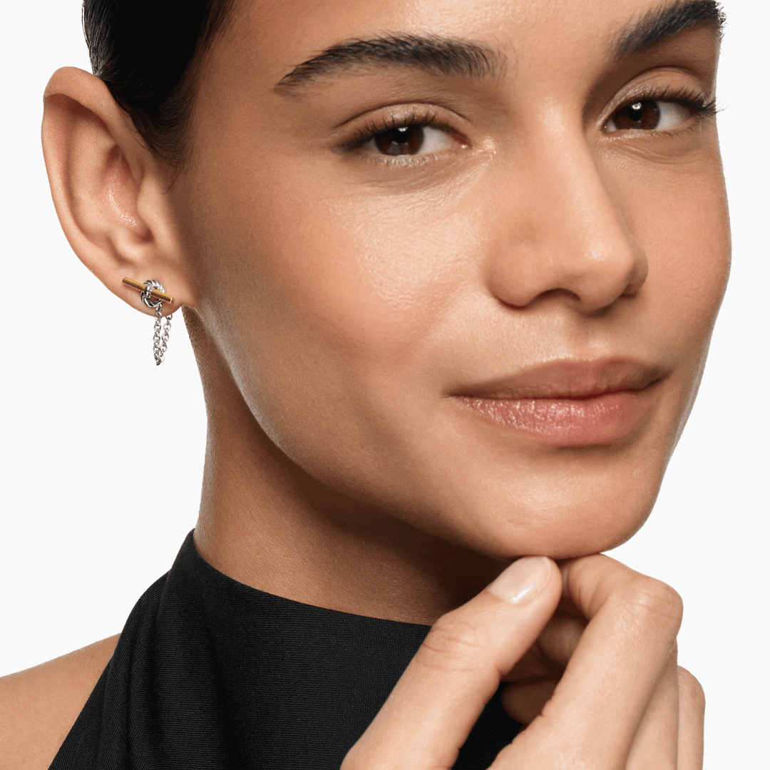 David Yurman Mercer Petite Toggle Chain Stud Earrings Sterling Silver with 18K Yellow Gold, 38.2mm