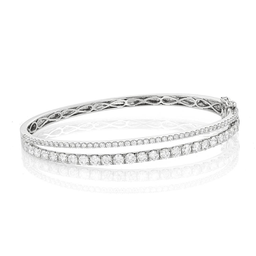 18k White Gold and Diamond 3.32 Total Weight Double Row Bangle