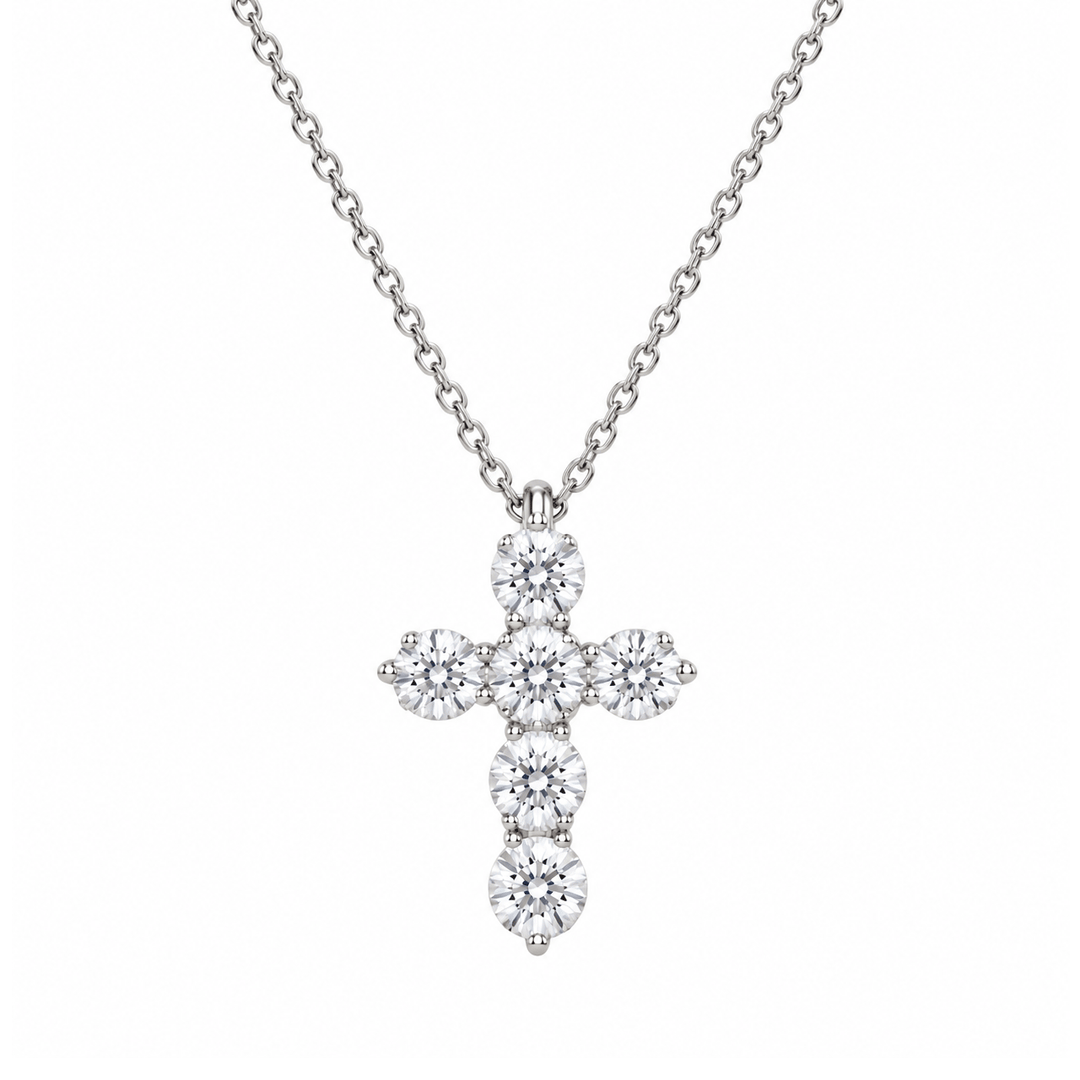 14k White Gold and 2.20 Total Weight Diamond 20mm Cross Pendant