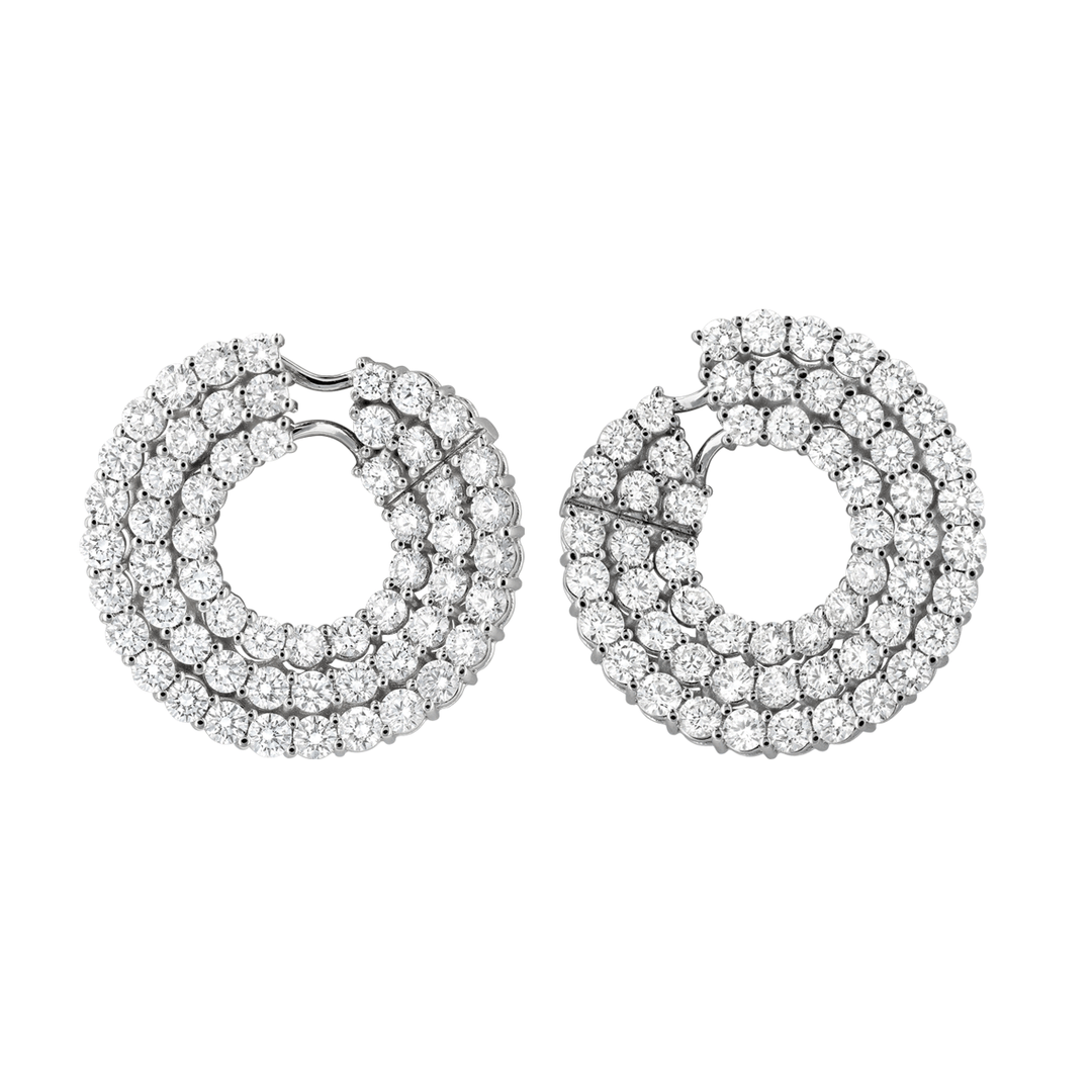 18k White Gold and 7.28 Total Weight Diamond Spiral Earrings