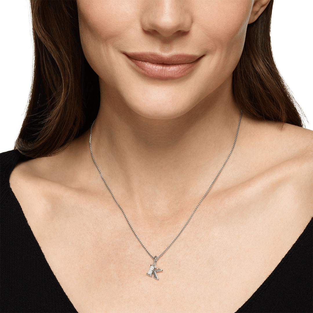 David Yurman Pavé Initial Pendant Necklace Sterling Silver with Diamond K