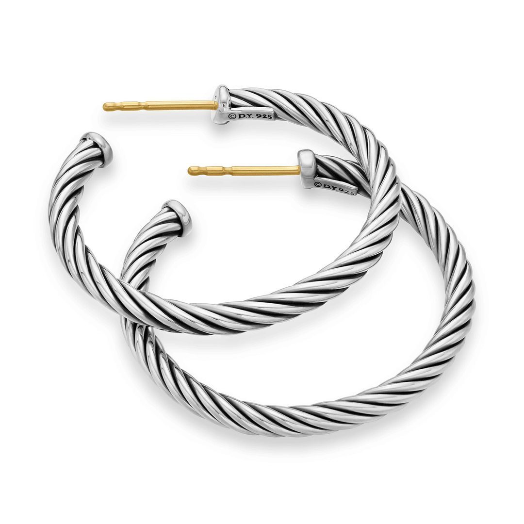 David Yurman Cable Hoop Earrings Sterling Silver, 1in
