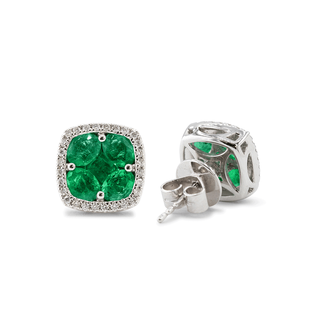 Lisette 14k Gold 1.62 Total Weight Emerald and Diamond Studs