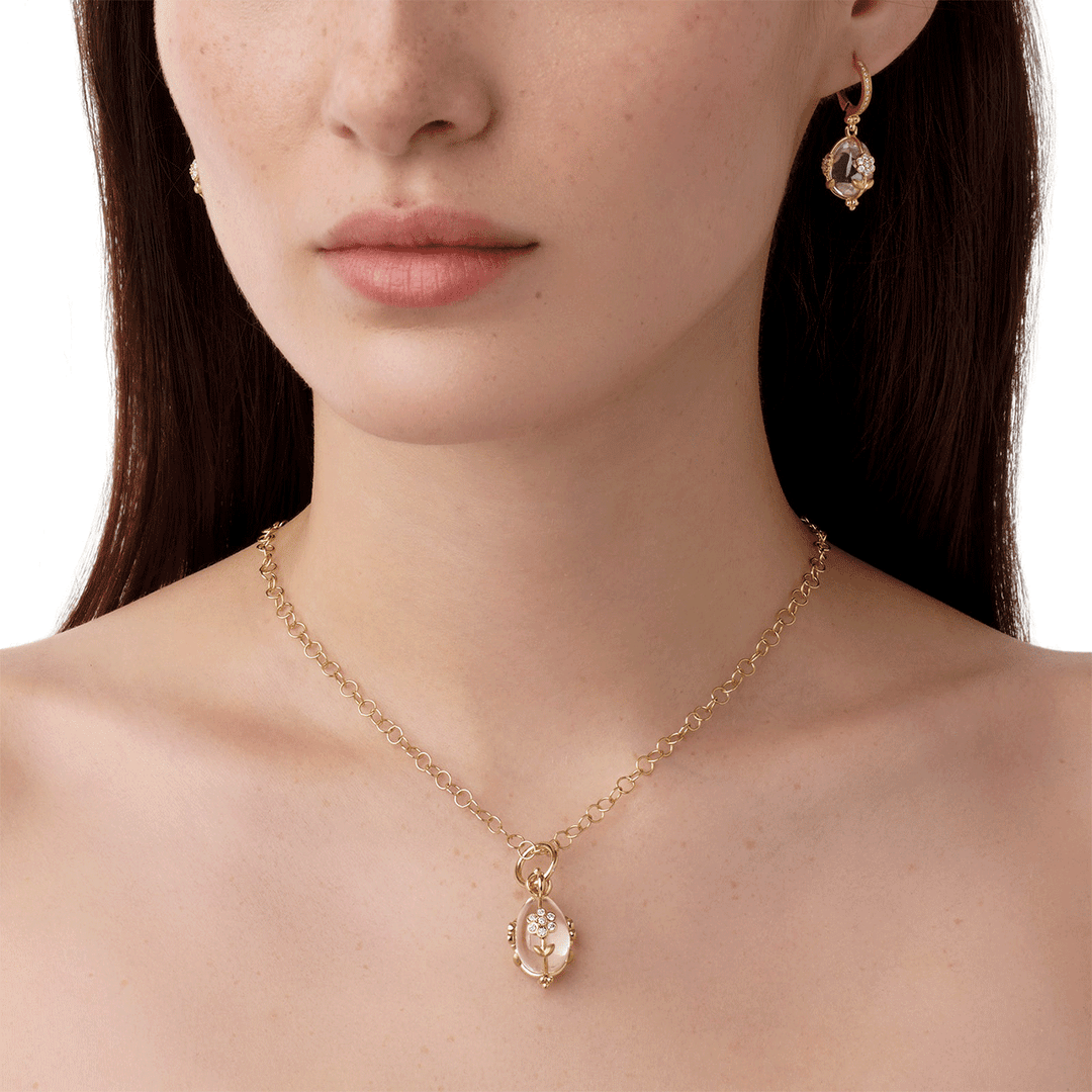 Temple St. Clair 18k Yellow Gold Small Diamond Fiori Rock Crystal Amulet