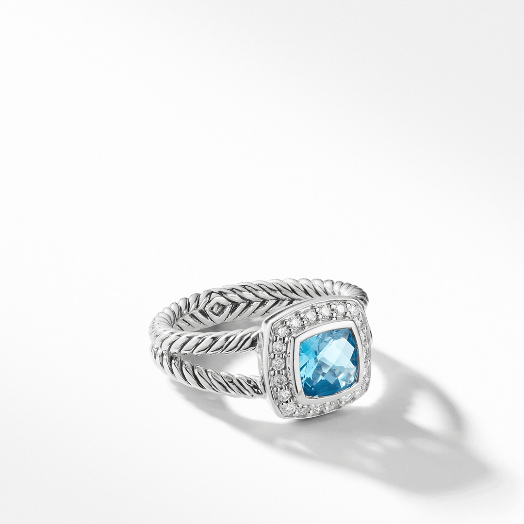 David Yurman Petite Albion Ring with Blue Topaz and Diamonds,SZ6