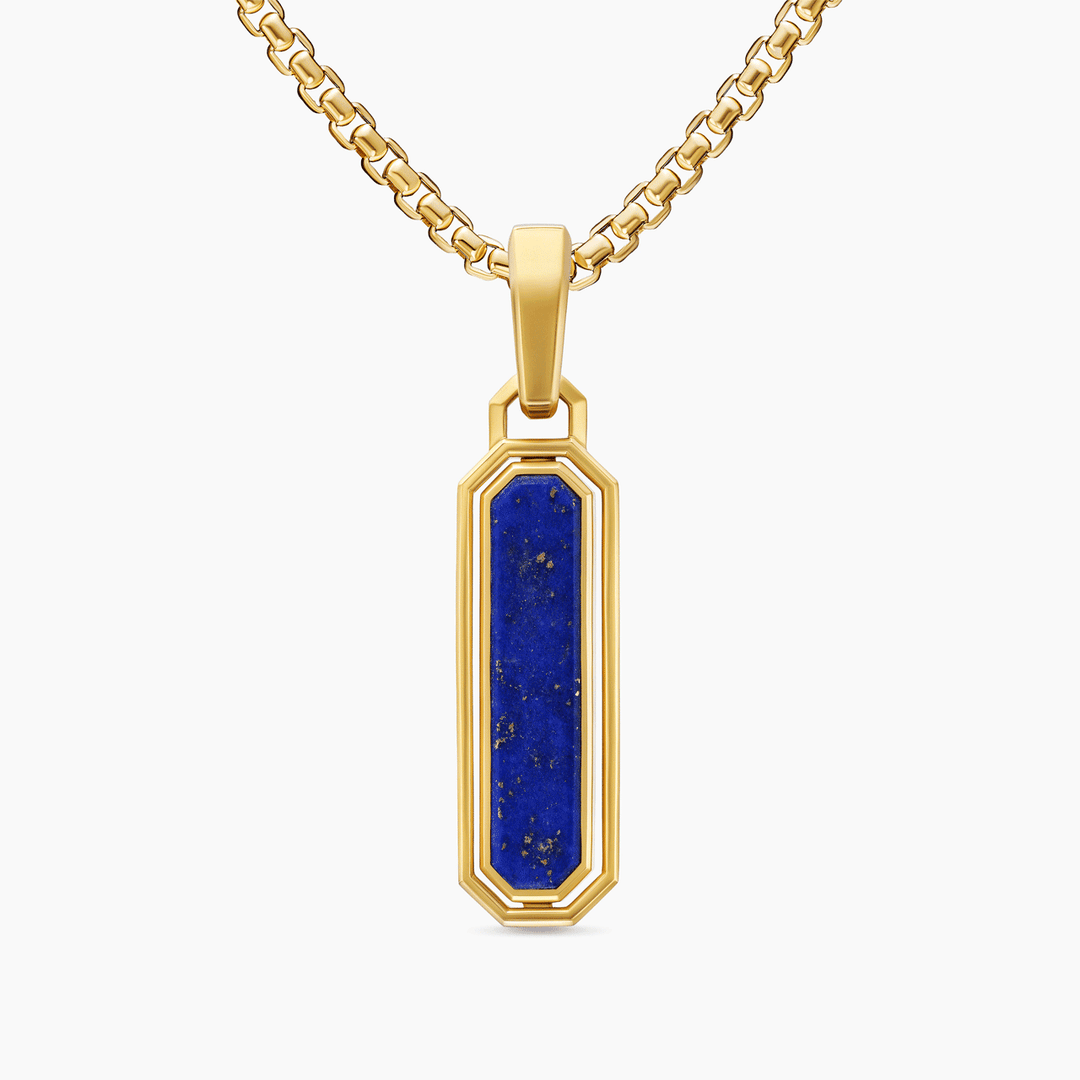 David Yurman Streamline Inlay Amulet 18K Yellow Gold with Black Onyx and Lapis, 30.7mm