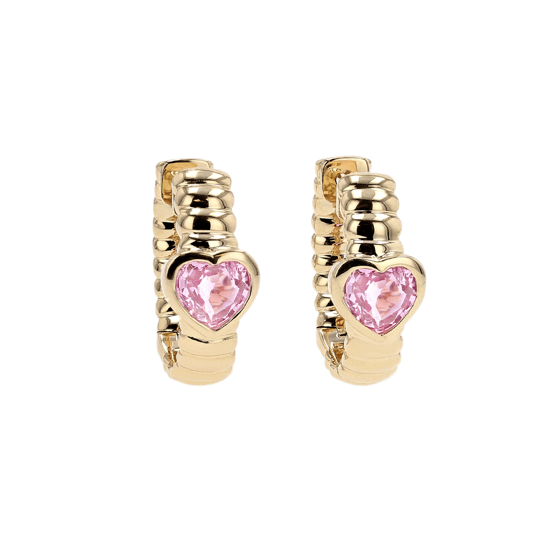 14k Gold and 1.20 Total Weight Heart Shape Pink Sapphire Huggie Earrings