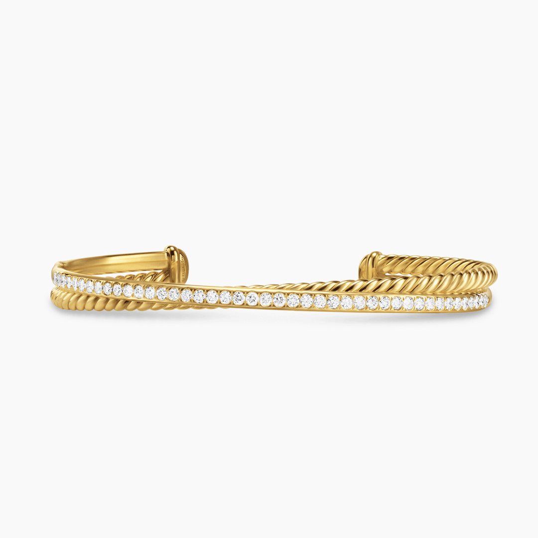 David Yurman Crossover Two Row Bracelet 18k Yellow Gold with Diamonds, 6mm