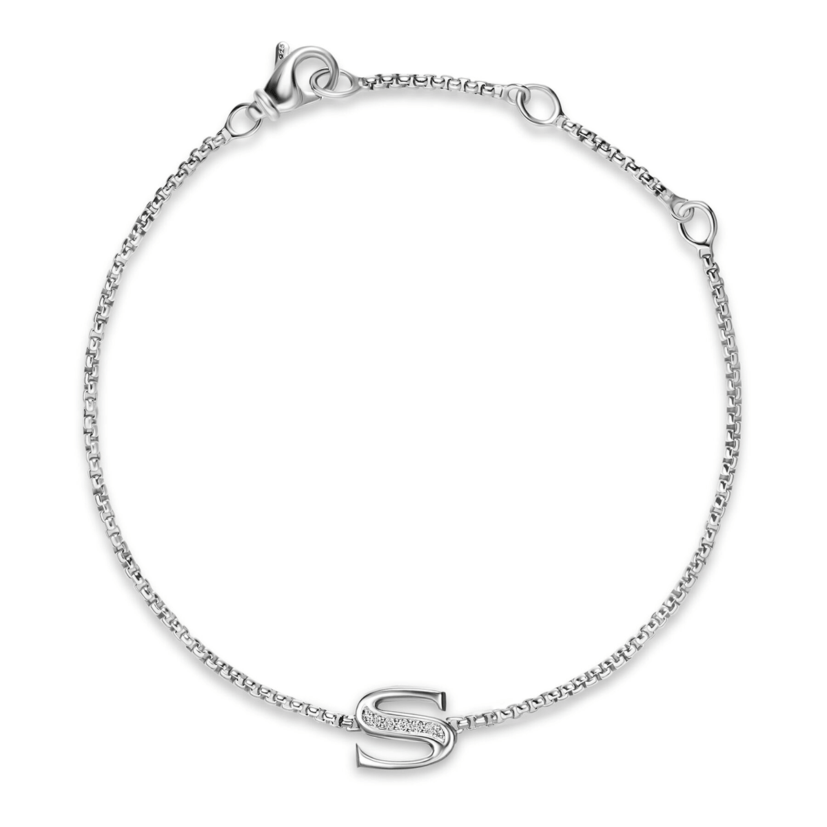 David Yurman Petite Initial Chain Bracelet Sterling Silver with Diamond S