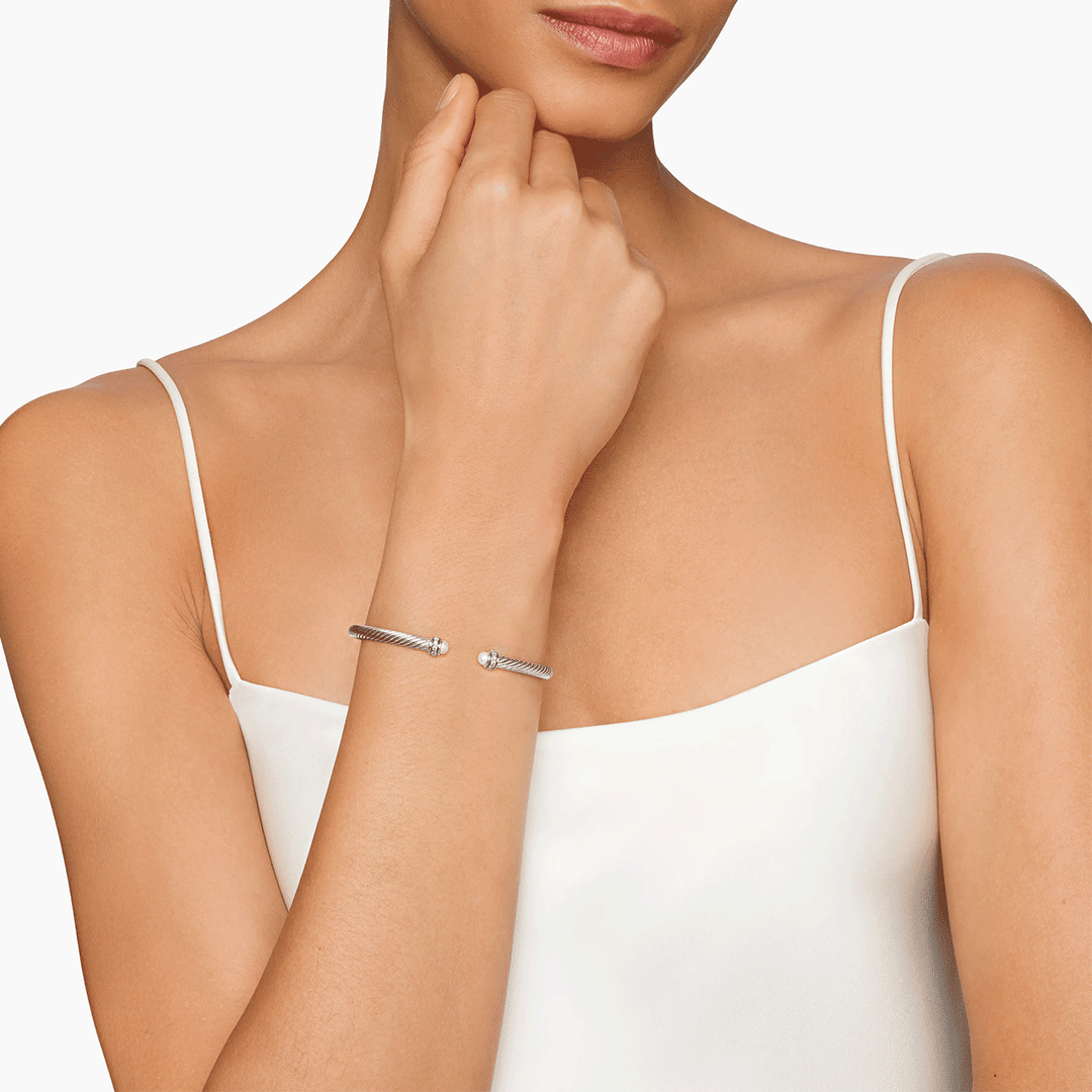 David Yurman Classic Cable Bracelet Sterling Silver with Pearls and Diamonds, 4mm