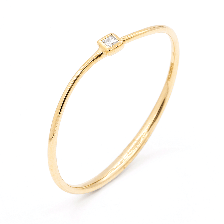 18k Yellow Gold and Princess Shape Diamond Cuff Bracelet