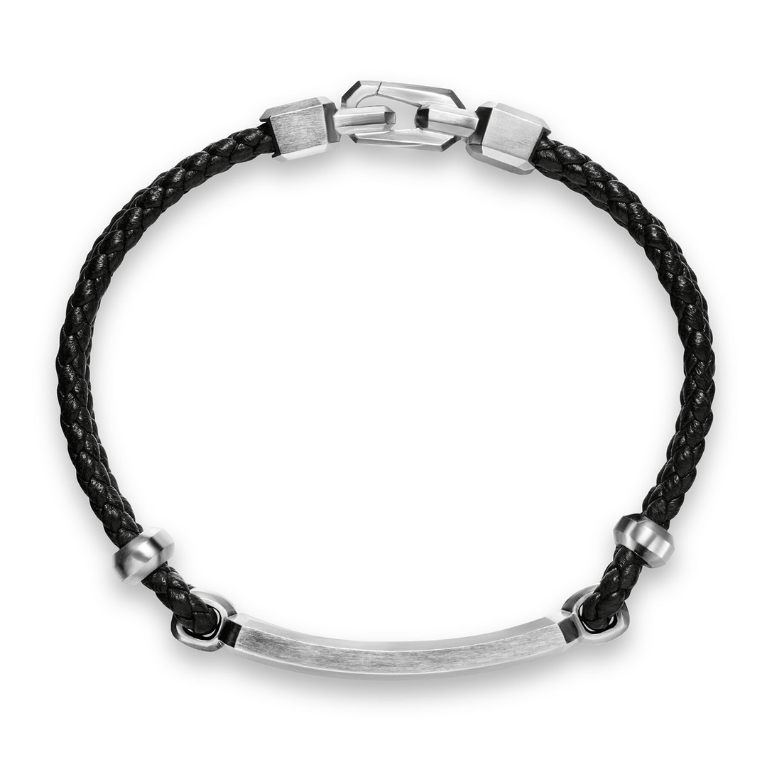 David Yurman Streamline® ID Bar Bracelet Black Leather with Sterling Silver, 6mm Medium