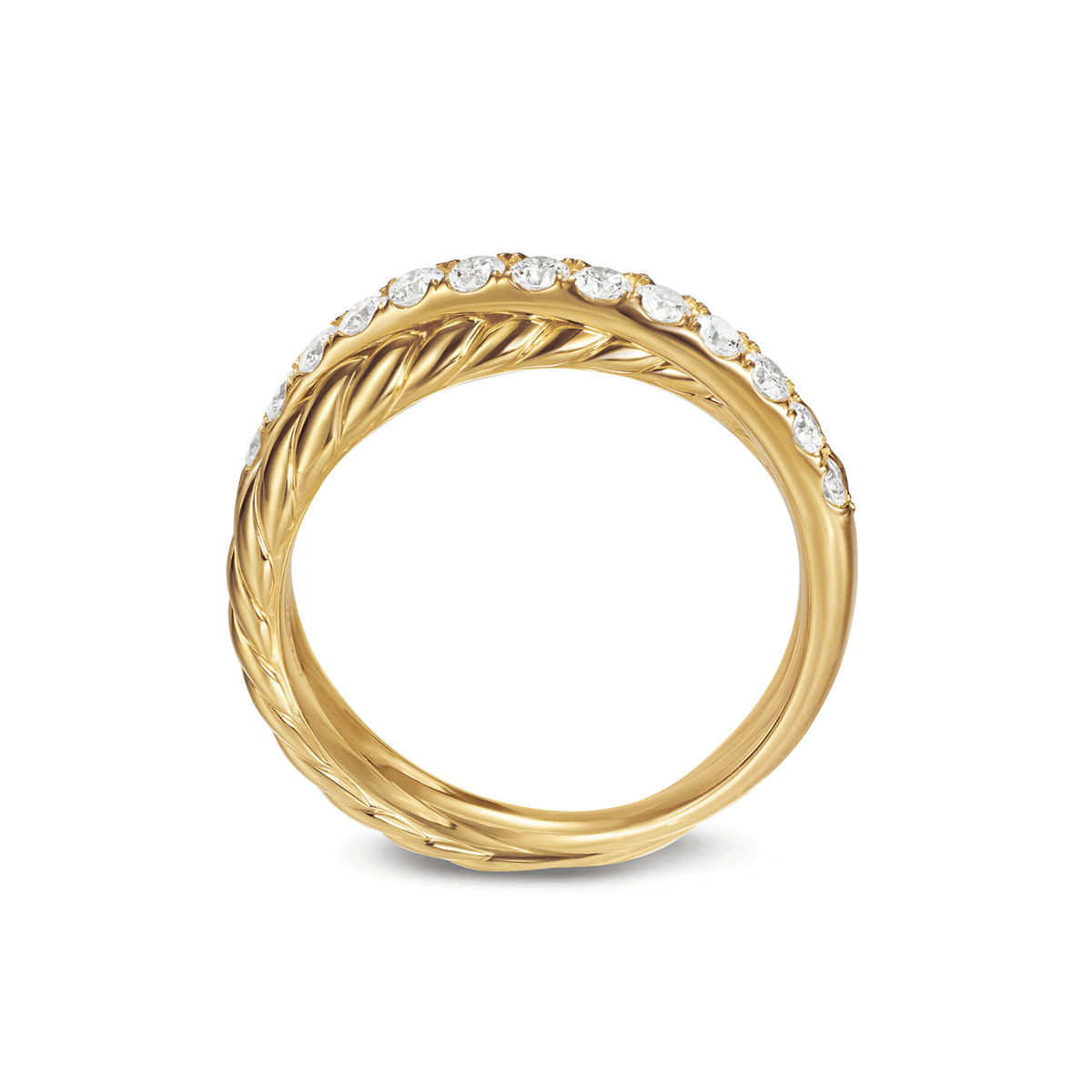 David Yurman Crossover Two Row Ring 18K Yellow Gold with Diamonds, 5mm