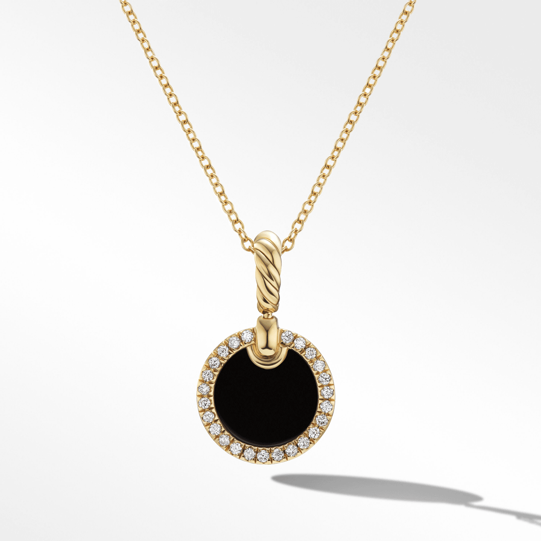 David Yurman Petite DY Elements Pendant Necklace in 18k Yellow Gold with Black Onyx and Diamonds