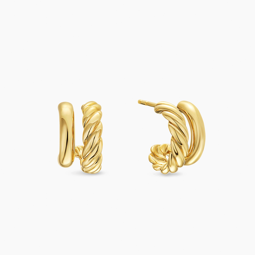 David Yurman Mercer Double Hoop Huggie Earrings 18k Yellow Gold, 13.5mm