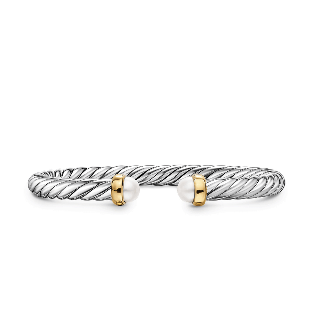 David Yurman Cable Flex® Bracelet Sterling Silver with 14K Yellow Gold and Pearls, 6mm Medium