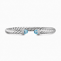David Yurman Cable Flex Bracelet Sterling Silver with Blue Topaz and Diamonds, 6mm