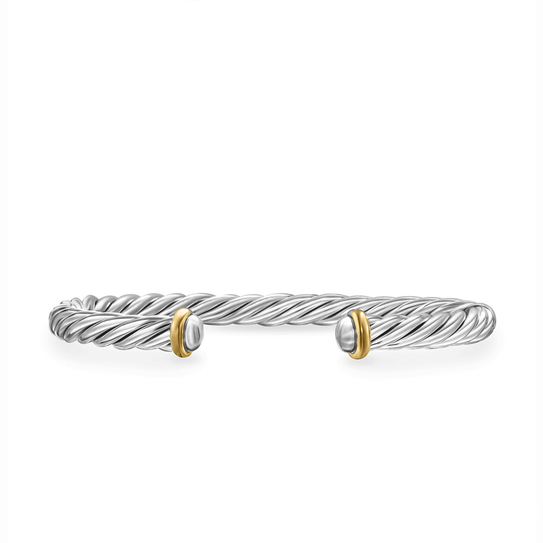 David Yurman Cable Cuff Bracelet Sterling Silver with 14K Yellow Gold and Black Diamonds, 6mm