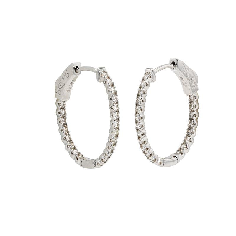 Must Haves 14k White Gold and 1.00 Total Weight Diamond Hoops