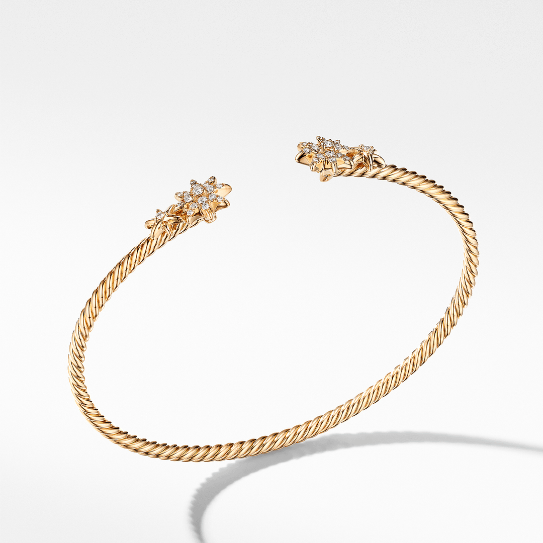 David Yurman Petite Starburst Cable Bracelet 18k Yellow Gold with Diamonds, 2.6mm