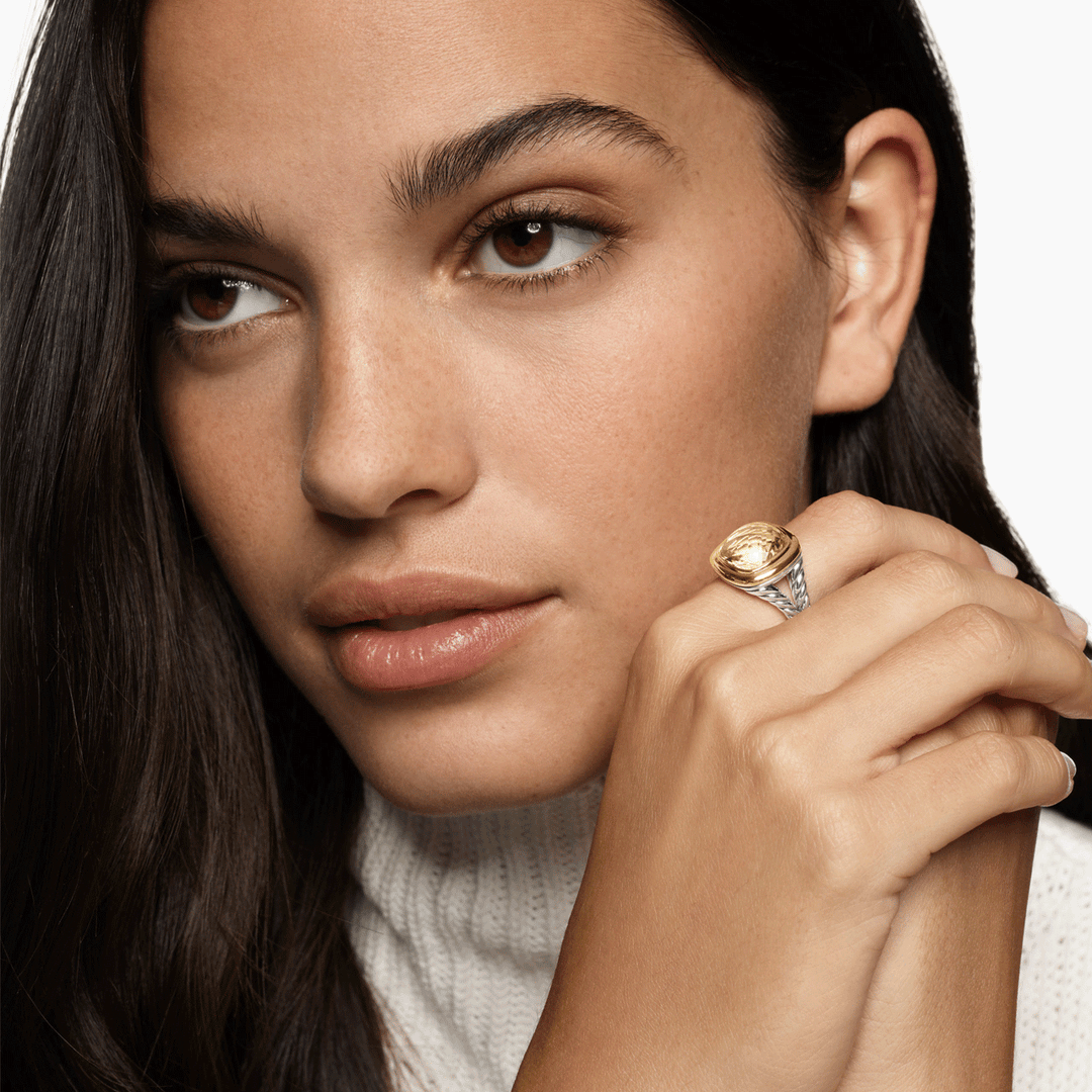 David Yurman Albion Ring Sterling Silver with 18K Yellow Gold and Champagne Citrine, 11mm