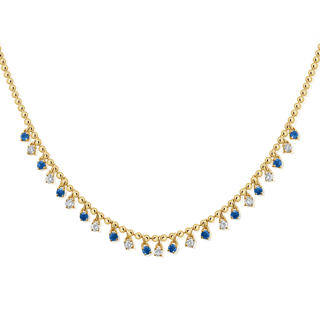 14k Gold Blue Sapphire .88 Total Weight and Diamond Necklace