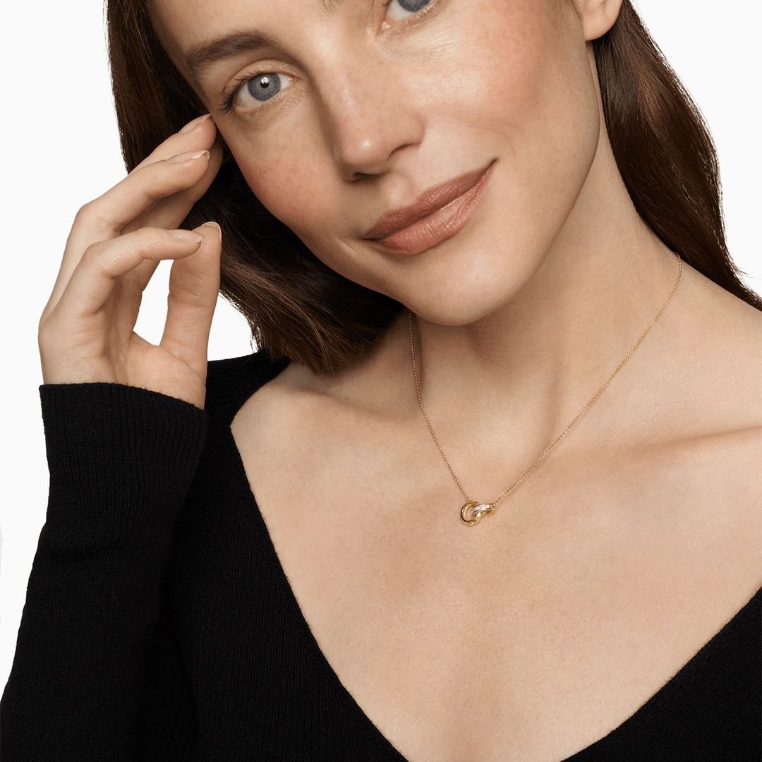 David Yurman Crossover Trio Chain Necklace 18k Yellow Gold with Diamonds, 18.5mm
