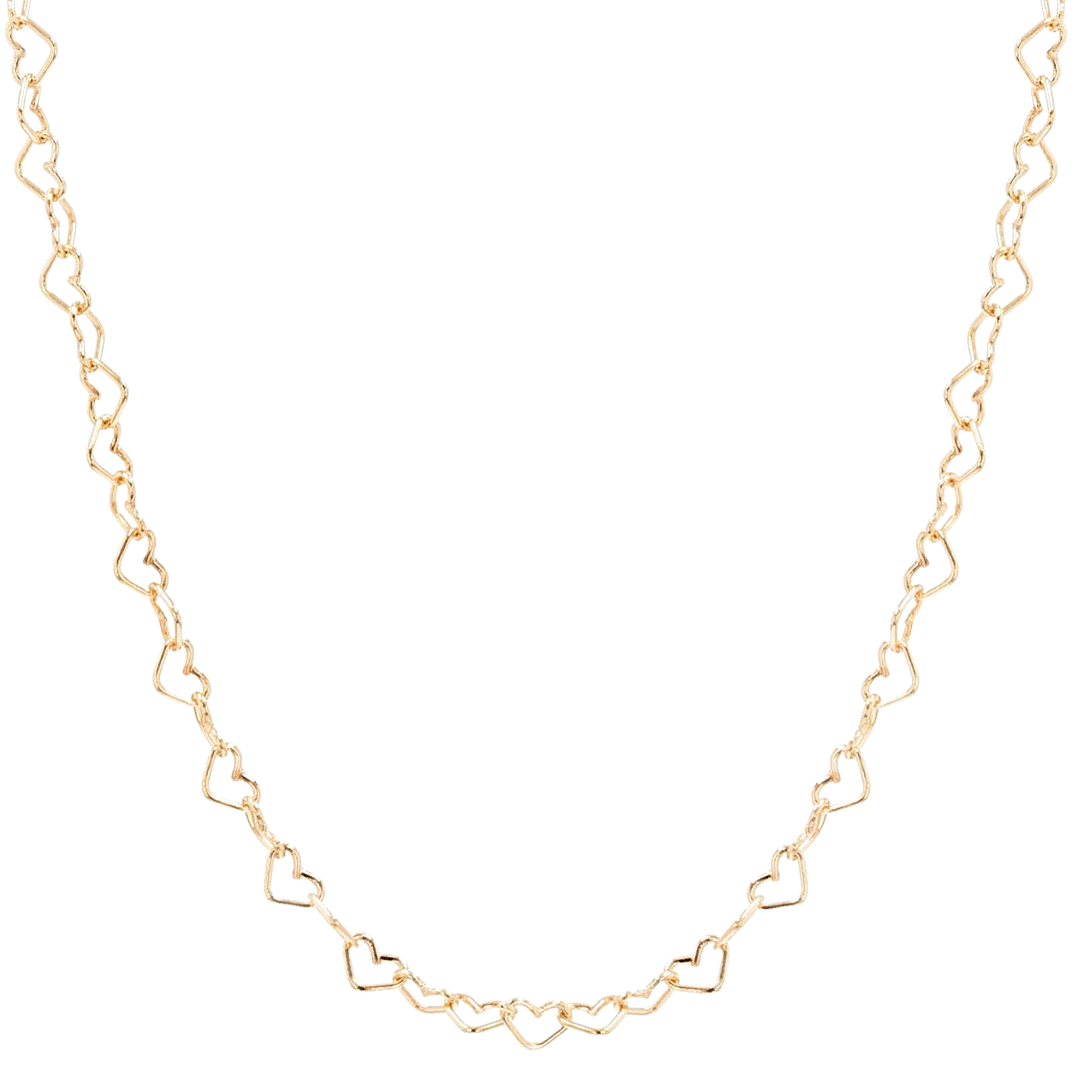 14k Yellow Gold 16 Inch Heart Link Necklace