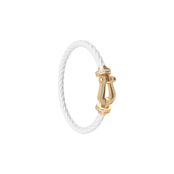 FRED Force 10 White Cord with 18k Yellow Full Diamond LG Buckle, Exclusively at Hamilton Jewelers