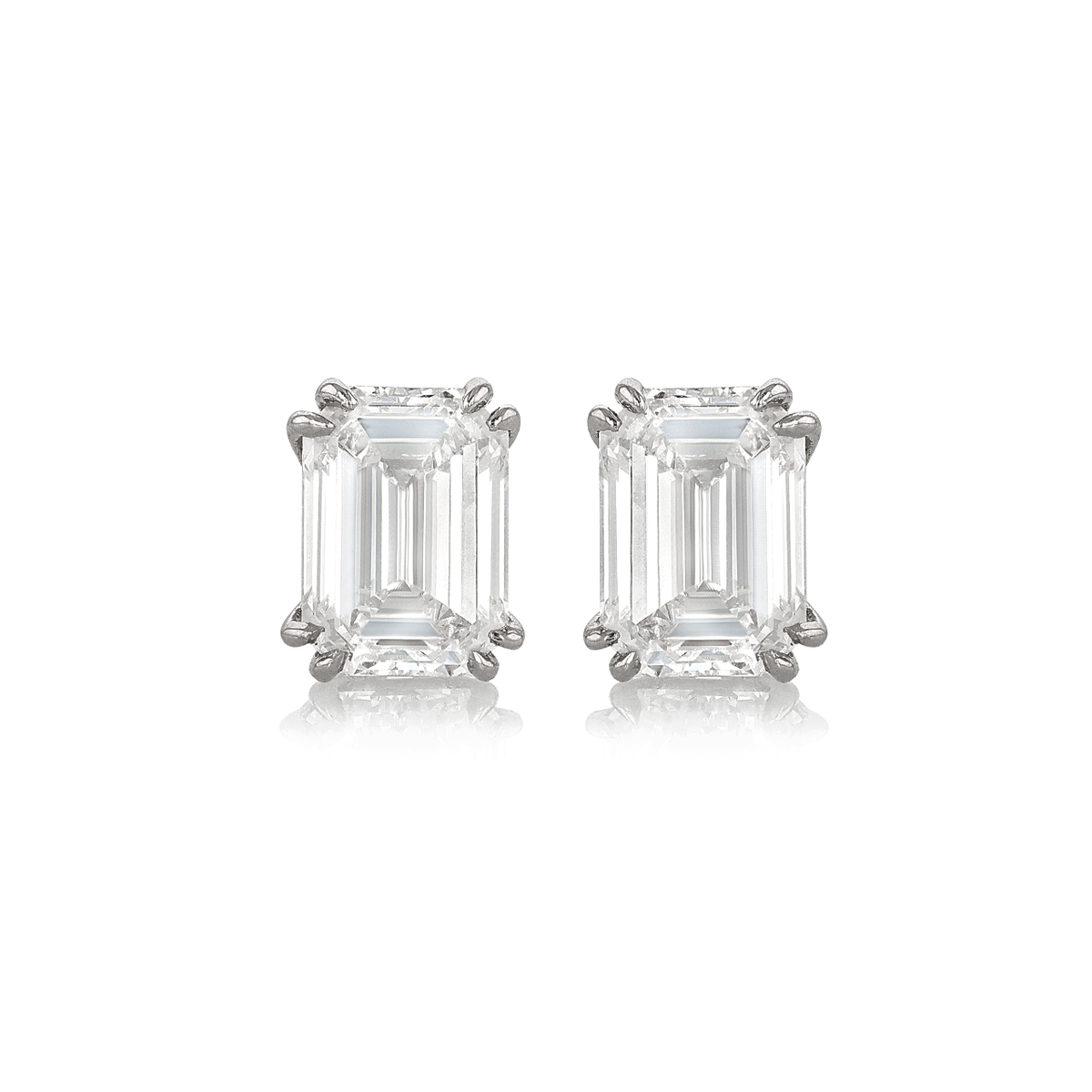 Platinum Emerald Cut Diamond 6.02 Total Weight Stud Earrings